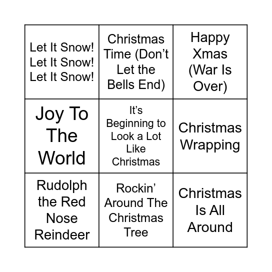 Christmas Music Bingo Card