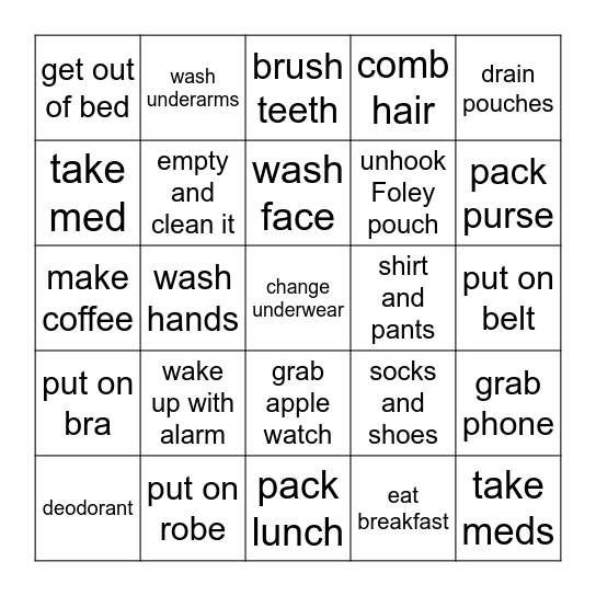 morning routine for everyday Bingo Card