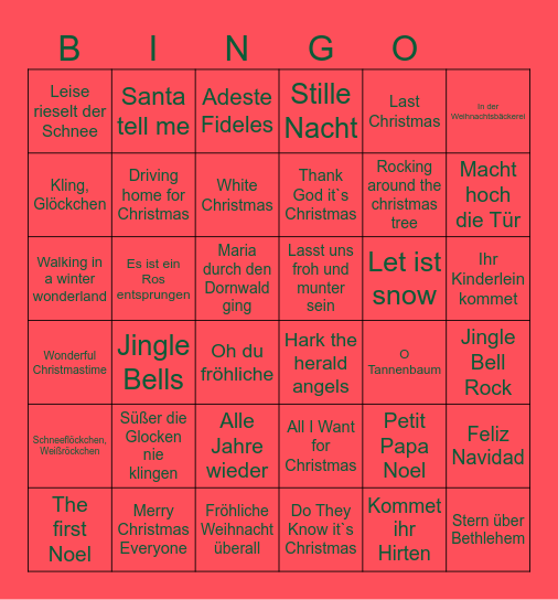 Weihnachtslieder Bingo Card