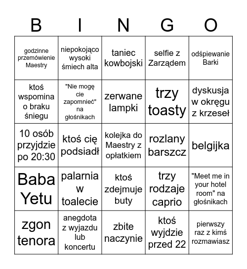 Wigilijne BINGO Card