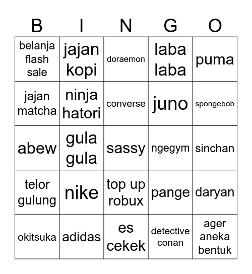 Juno’s Bingo Card