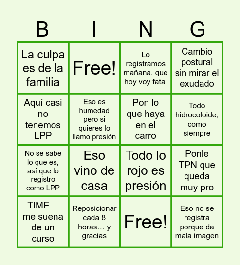 BINGO CLÍNICO PROHIBIDO (Edición LPP) Bingo Card