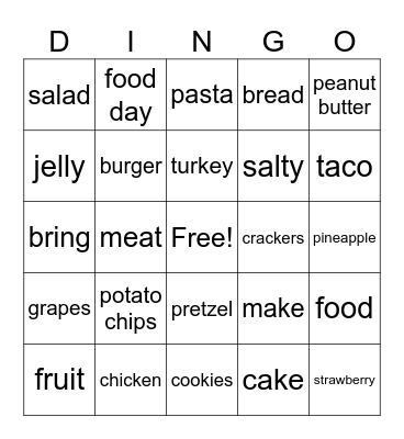 Food Bingo Card