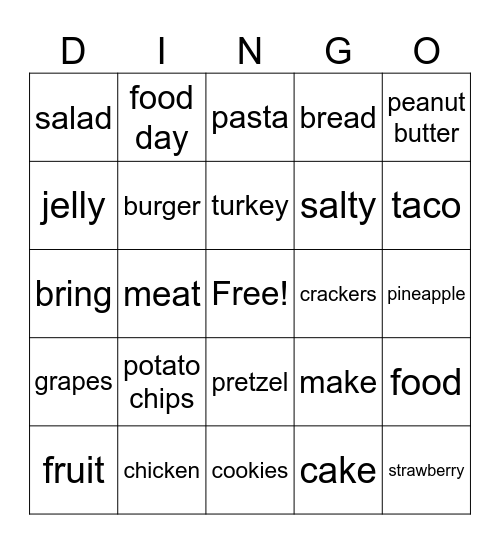 Food Bingo Card
