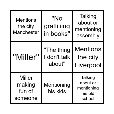 Mr Miller BINGO V1 Bingo Card