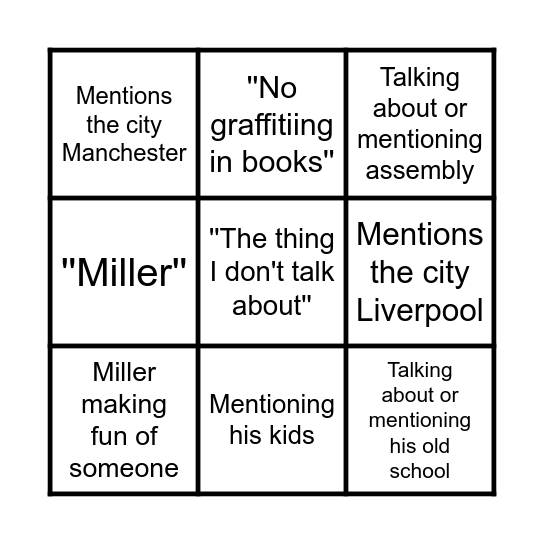 Mr Miller BINGO V1 Bingo Card