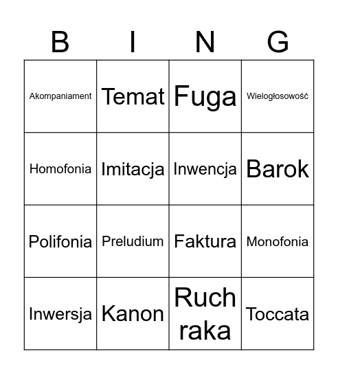 Formy polifoniczne Bingo Card