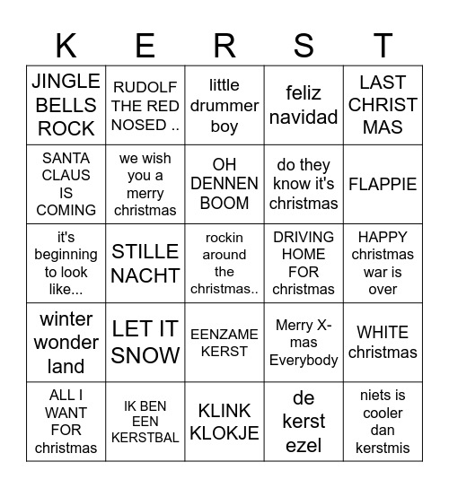 Foute kerstbingo!! Bingo Card
