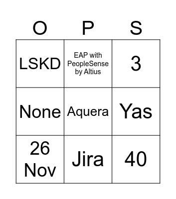 PS Ops Team Bingo Card