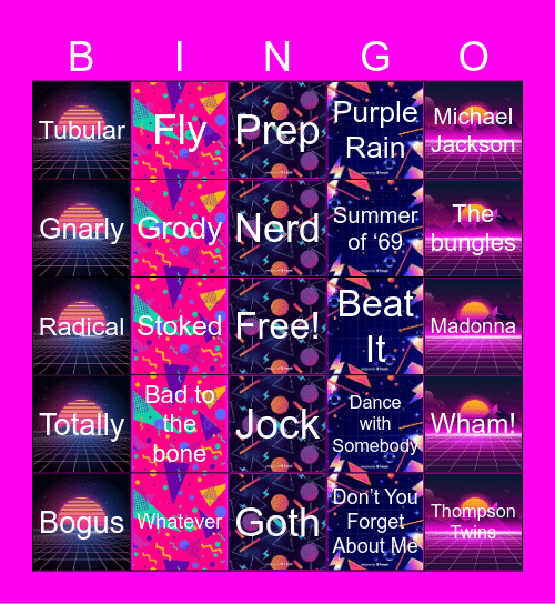 80’s Themed bingo Card
