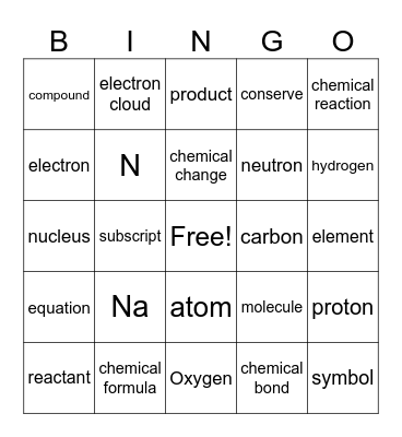 Matter Vocabulary Bingo Card