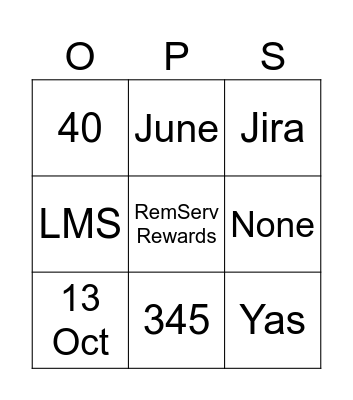 PS OPS TEAM Bingo Card