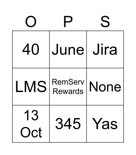 PS OPS TEAM Bingo Card