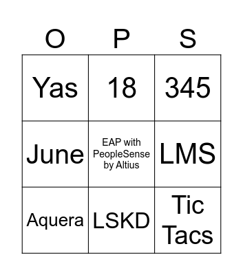 PS OPS TEAM Bingo Card