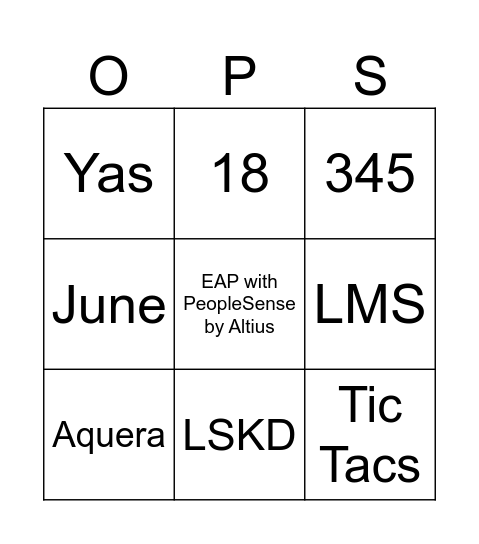 PS OPS TEAM Bingo Card