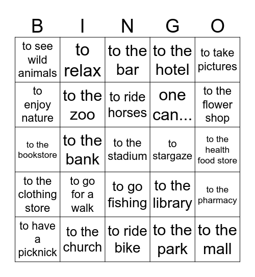 in der Stadt und auf dem Land Bingo Card
