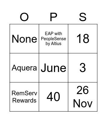 PS OPS TEAM Bingo Card