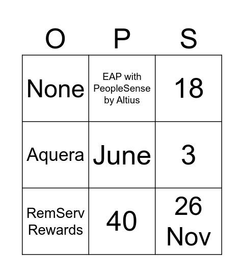 PS OPS TEAM Bingo Card