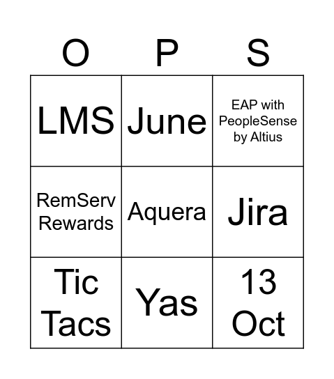 PS OPS TEAM Bingo Card
