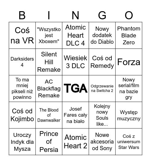 TGA Bingo Card