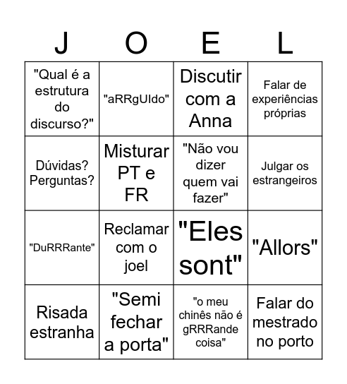Interpretação Bingo Card