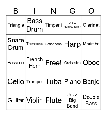 Instruments Bingo Card