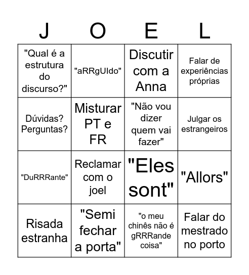 Interpretação Bingo Card