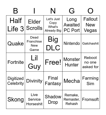 CarrionSpooky Game Awards Bingo Card