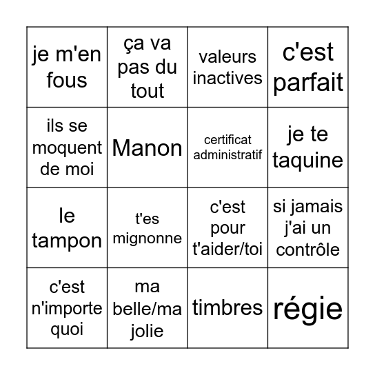 Nelly Régie Bingo Card