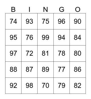 Number Funs Bingo Card