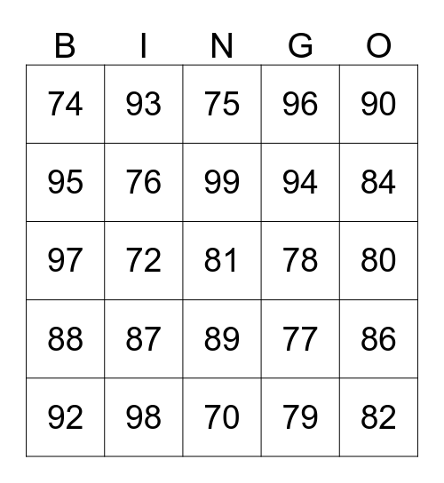Number Funs Bingo Card