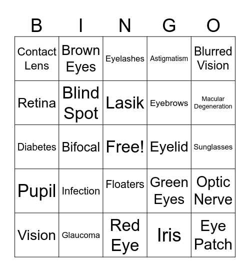 Ophthalmology Bingo Card