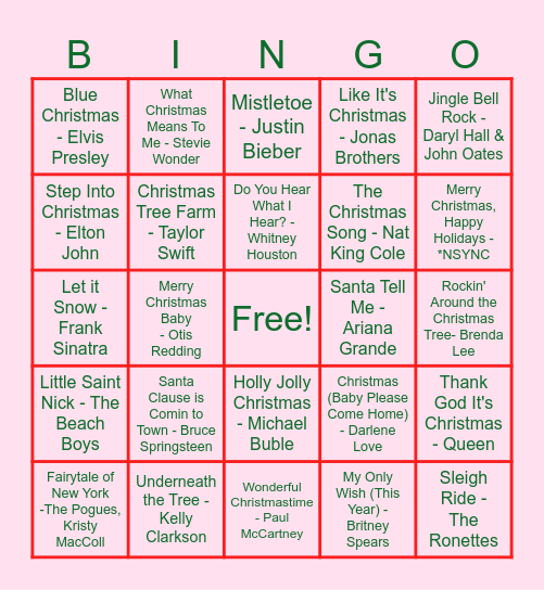 Fa la la la la la la la la Bingo Card