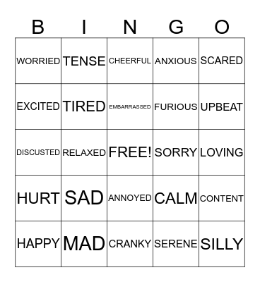 FEELINGS Bingo Card