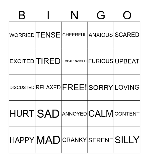 FEELINGS Bingo Card