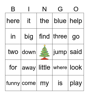 Sight Word Bingo Card