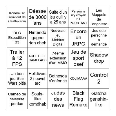 TGA Bingo Card