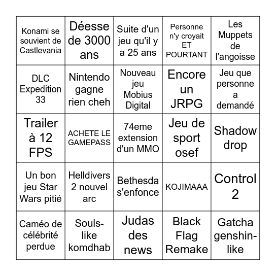 TGA Bingo Card