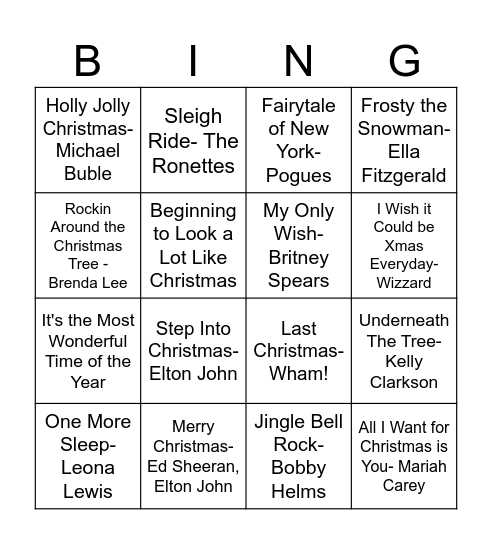 XMAS MUSIC BINGO Card