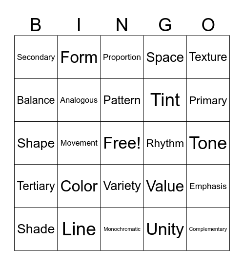 Elements and Principles Bingo Card
