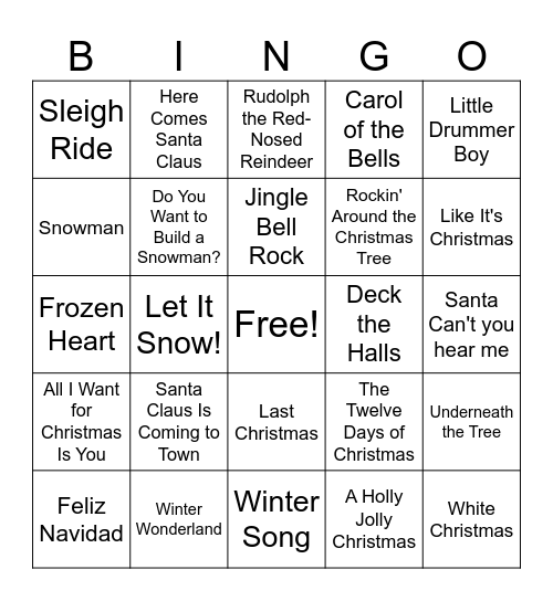 Winter songs Bingo Card