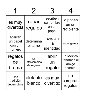 El Intercambio de Regalos Bingo Card
