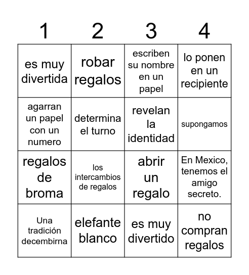 El Intercambio de Regalos Bingo Card