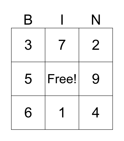 Number Bingo Card