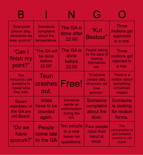 Christmas GA Bingo Card