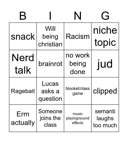 Section Bingo Card
