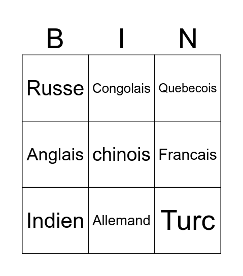 bingo des accents Bingo Card