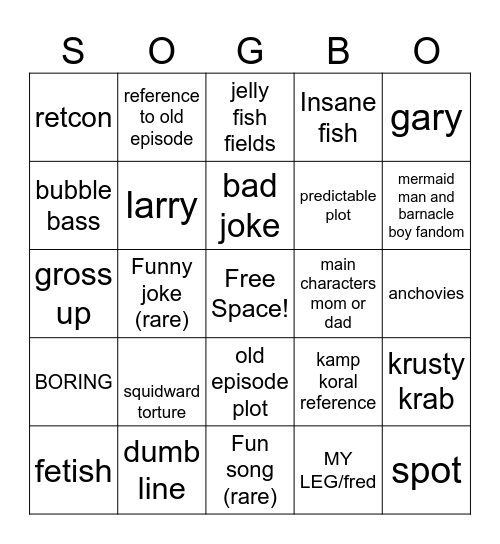 Modern Spongebob Bingo Card