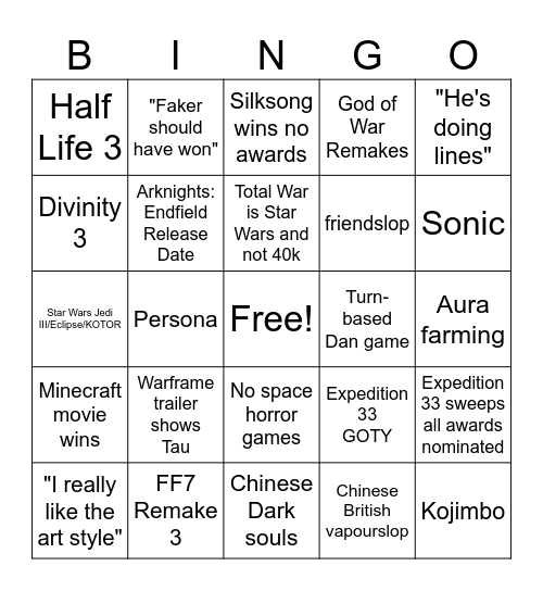 TGA 2025 Bingo Card