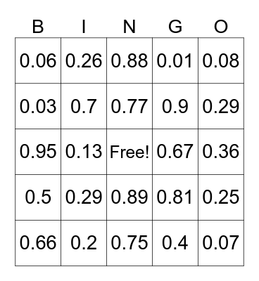 Fractions Bingo Card